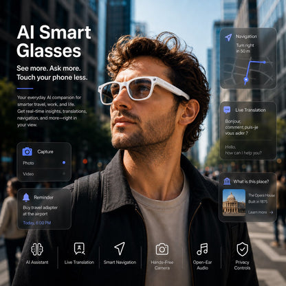 👓 50% OFF AI Smart Glasses 🎥 4K POV Camera | Multi-Language Translation & AR Navigation-H
