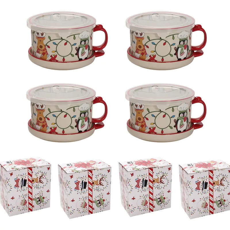🍲🍲Temp-tations Set of 4 Mug Meals with Lid-it Lids & Gift Boxes – 25-oz Oven-to-Table Mugs for Soup, Oatmeal, Pasta & Desserts