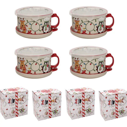 🍲🍲Temp-tations Set of 4 Mug Meals with Lid-it Lids & Gift Boxes – 25-oz Oven-to-Table Mugs for Soup, Oatmeal, Pasta & Desserts