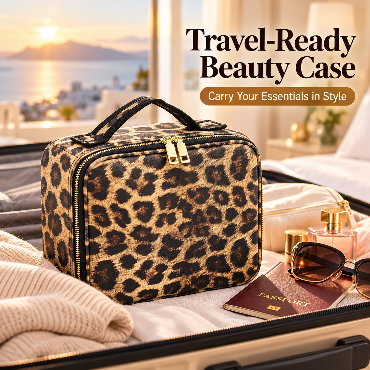 Travel Makeup Bag with LED Mirror – 3 Light Modes, Adjustable Dividers & Waterproof Cosmetic Organizer
