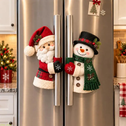 Plush Christmas Handle Huggers – Santa & Snowman Appliance Handle Covers for Festive Kitchen Decor