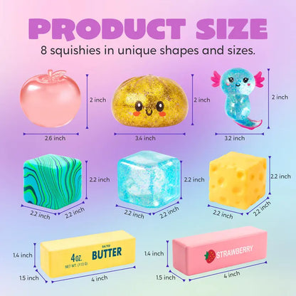 🎁🌈8-Piece Stress Relief Fidget Toy Bundle – Assorted Glitter Squishies & Sensory Toys for Kids, Gifts, Party Favors & Desk Fun