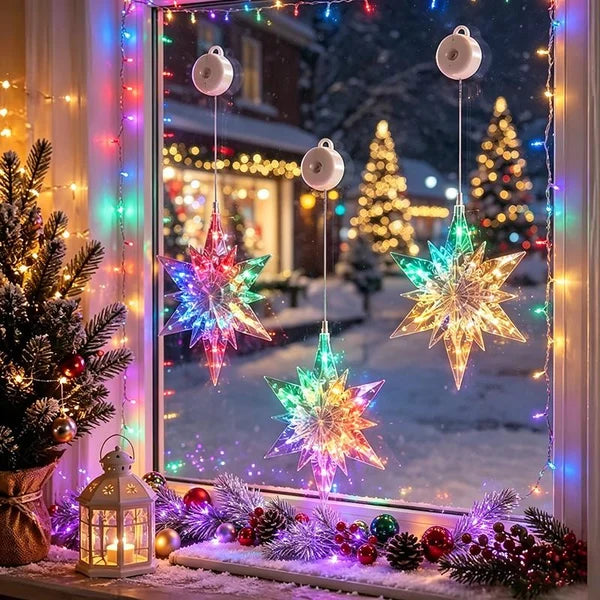 🎄 2Pcs Christmas LED Window Lights – Battery Operated Suction Cup Holiday Decorations, Warm White & Multicolor