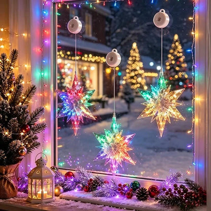 🎄 2Pcs Christmas LED Window Lights – Battery Operated Suction Cup Holiday Decorations, Warm White & Multicolor