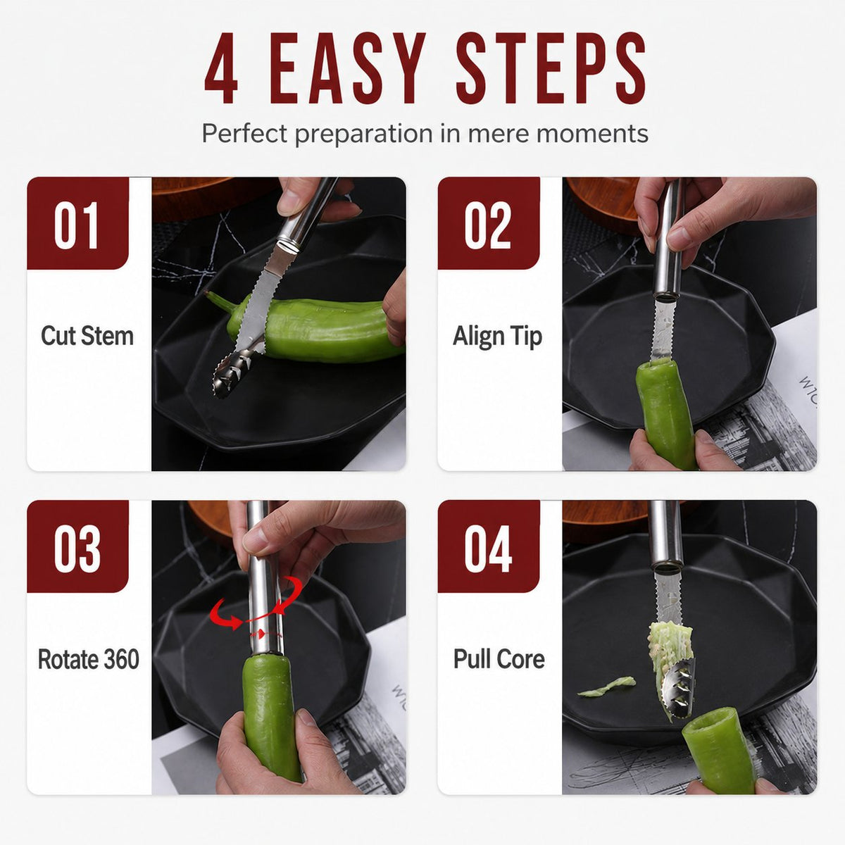 🌶️ Premium 304 Stainless Steel Pepper Corer – Kitchen Vegetable Seed Remover ✨