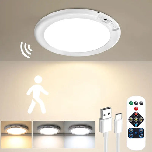 Rechargeable Motion Sensor Ceiling Light – Wireless Magnetic Mount, Remote Control & Adjustable LED Lighting