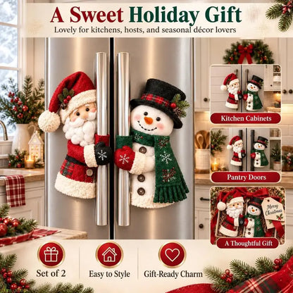 Plush Christmas Handle Huggers – Santa & Snowman Appliance Handle Covers for Festive Kitchen Decor