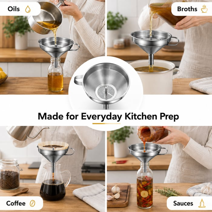 🍳✨ Heavy-Duty Stainless Steel Kitchen Funnel with Strainer Included 🥣