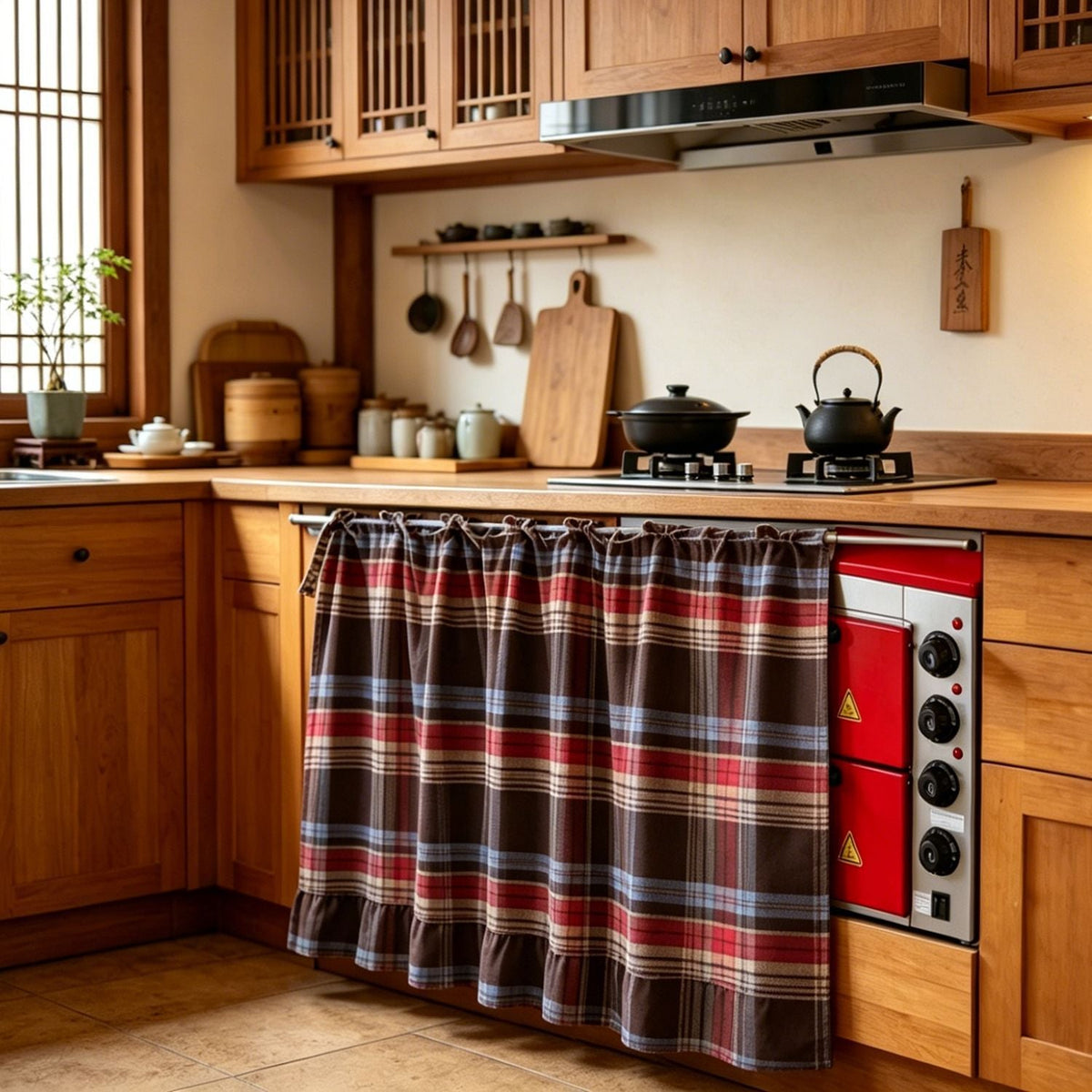 🏡✨ 2026 Farmhouse-Style Stove Curtain – Gingham Grid Ruffle-Edge Tier Curtains 🍽️