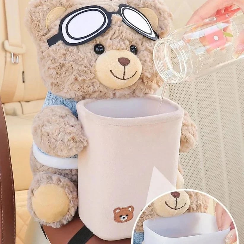 Plush bear car organizer and tissue holder