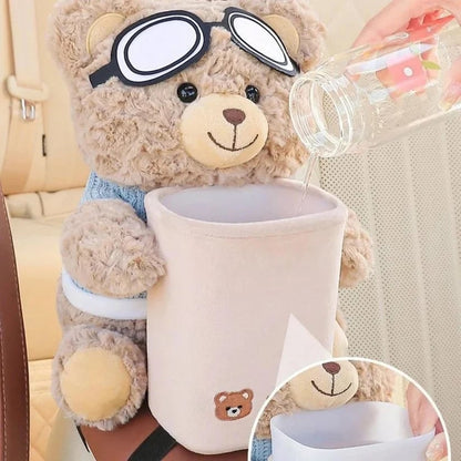 Plush bear car organizer and tissue holder