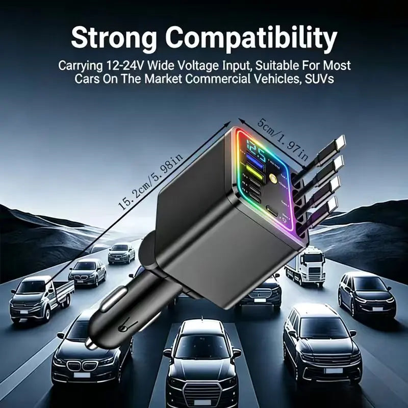 ⭐⭐120W 4-in-1 Power Hub with Galaxy Star Projector & Retractable Cables