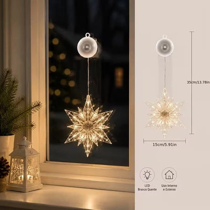 🎄 2Pcs Christmas LED Window Lights – Battery Operated Suction Cup Holiday Decorations, Warm White & Multicolor