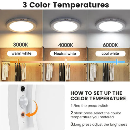 Rechargeable Motion Sensor Ceiling Light – Wireless Magnetic Mount, Remote Control & Adjustable LED Lighting