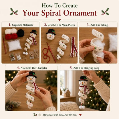 "🔥 LAST DAY 49% OFF – ☃️ Crochet Snowman Spiral Ornament DIY Kit | Complete Beginner-Friendly Set with Soft Yarn, Crochet Hook, Festive Beads, Snowflakes & Step-by-Step Guide 🧶🎄✨"