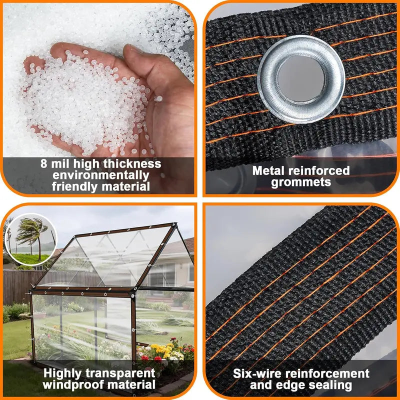🌧️ Clear Waterproof PE Tarp – Transparent Outdoor Cover with Metal Grommets 🏕️