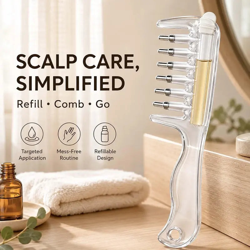 Refillable scalp liquid applicator comb
