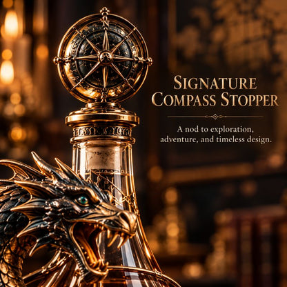 Leviathan Coil Dragon Decanter™ — Whiskey Decanter with Compass Stopper & Sculpted Dragon Design(No liquid included）