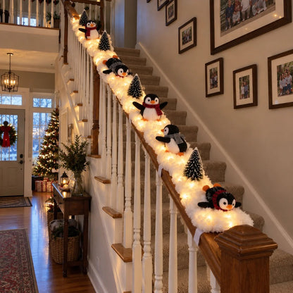 🔥 Hot Sale 40% OFF – Playful Penguin Snowy Stair Railing Decor 🐧❄️