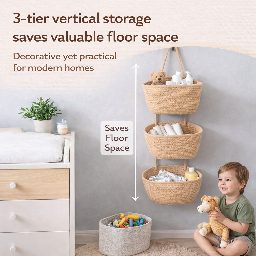 🔥HOT SALE🔥🧺Woven cotton 3-Tier Over the Door Basket, Wall-Mounted Jute Storage Organizer