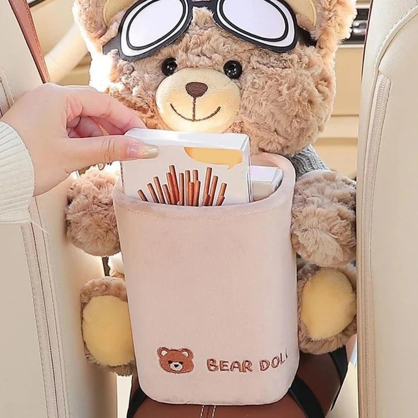 Plush bear car organizer and tissue holder