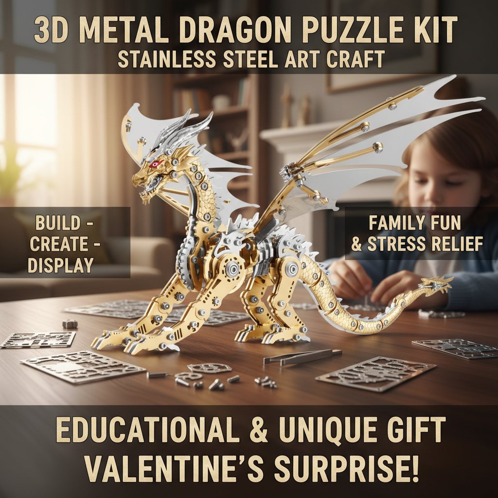 3D Metal Dragon Puzzle Kit – Mechanical DIY Model for Adults & Teens
