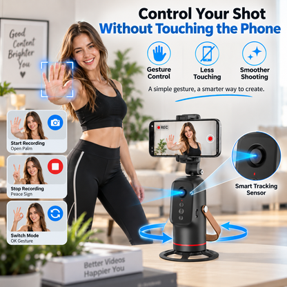 📱360° Auto Face Tracking Phone Holder  – Gesture Control Hands-Free Vlogging Stand