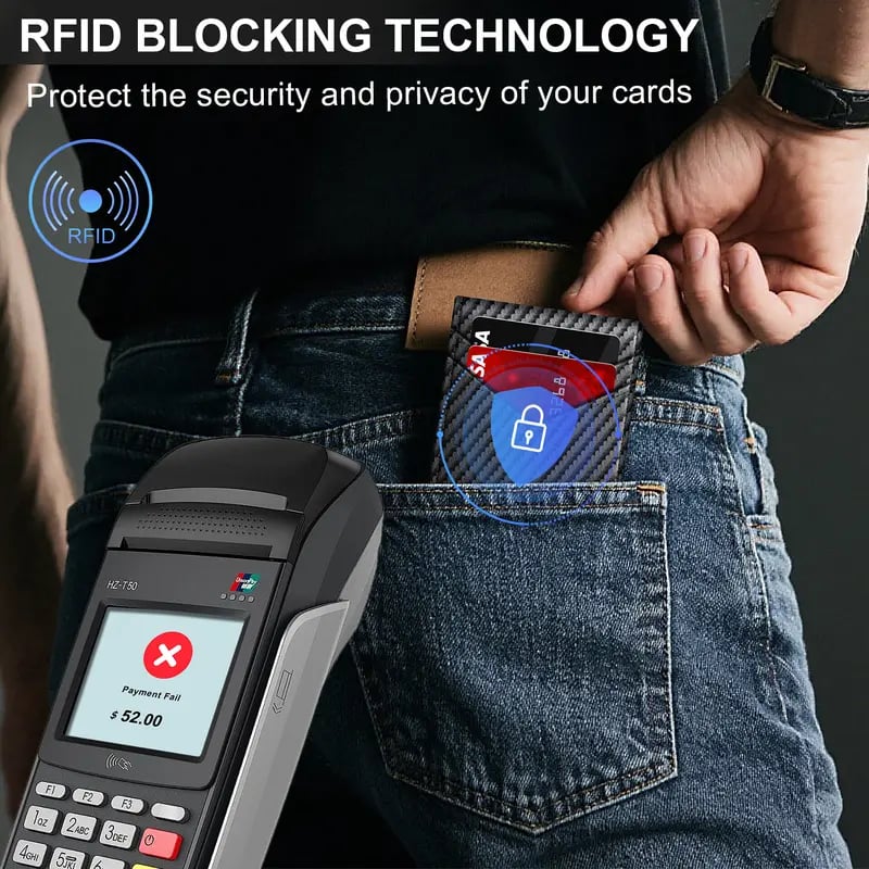 💳 Men's RFID Minimalist Bifold Wallet – Pop-Up Card Holder, Money Clip & ID Window 🎁