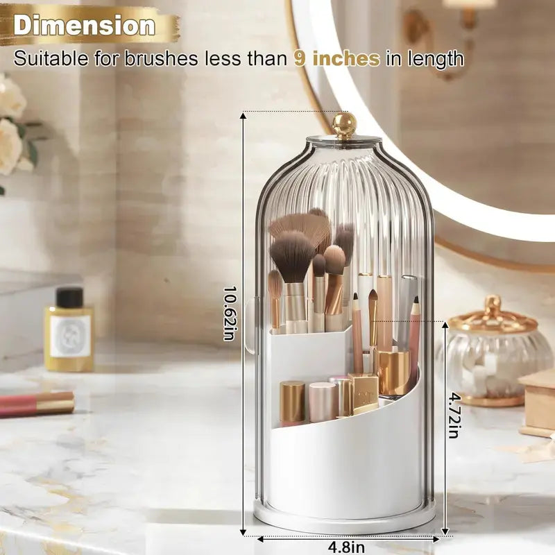 ✨✨Dustproof Acrylic Organizer with Cover – 360° Rotating Storage for Makeup Brushes, Toothbrushes & Pens