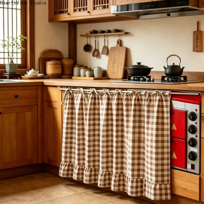 🏡✨ 2026 Farmhouse-Style Stove Curtain – Gingham Grid Ruffle-Edge Tier Curtains 🍽️