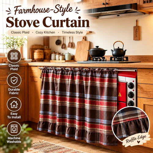 🏡✨ 2026 Farmhouse-Style Stove Curtain – Gingham Grid Ruffle-Edge Tier Curtains 🍽️