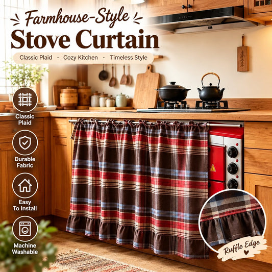 🏡✨ 2026 Farmhouse-Style Stove Curtain – Gingham Grid Ruffle-Edge Tier Curtains 🍽️