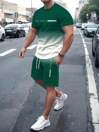 🎁 Men's Gradient Short Sleeve Tracksuit 2-Piece Set