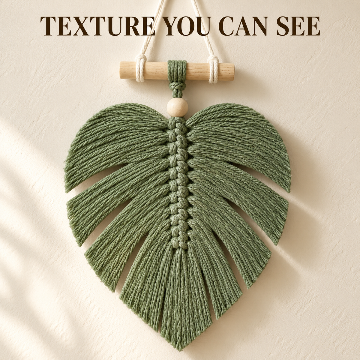 🌿🏡Handwoven Monstera Leaf Wall Hanging – Boho Macramé Decor with Wooden Bead & Dowel
