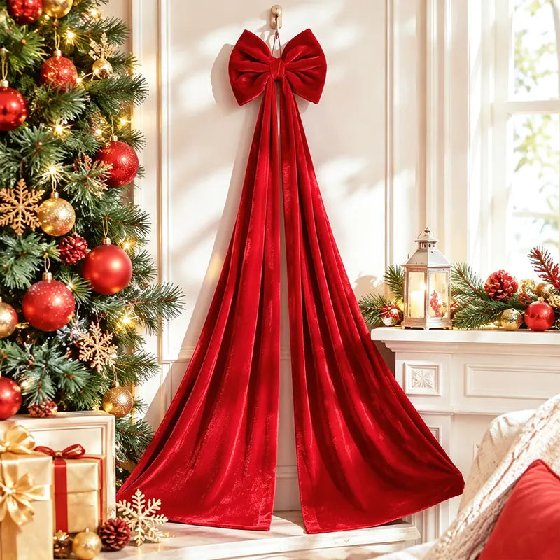 🎀🎄 6.5ft Giant Burgundy Velvet Christmas Bow – Festive Décor for Trees, Windows & Walls ✨✨