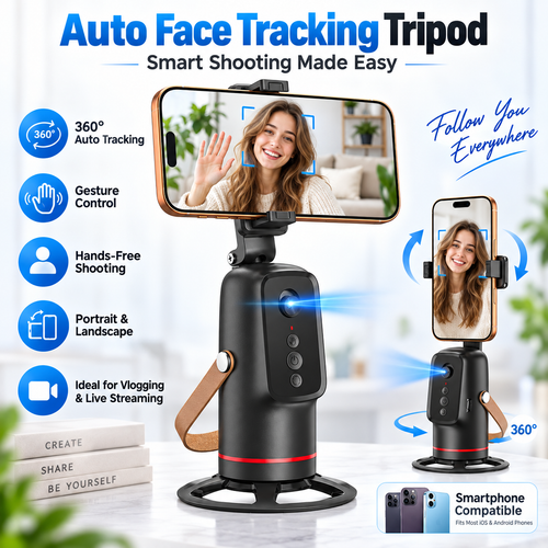 📱360° Auto Face Tracking Phone Holder  – Gesture Control Hands-Free Vlogging Stand