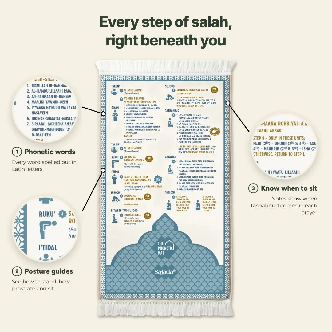 🕌 Step-by-Step Phonetic Padded Prayer Mat – Guided Learning & Comfort ✨