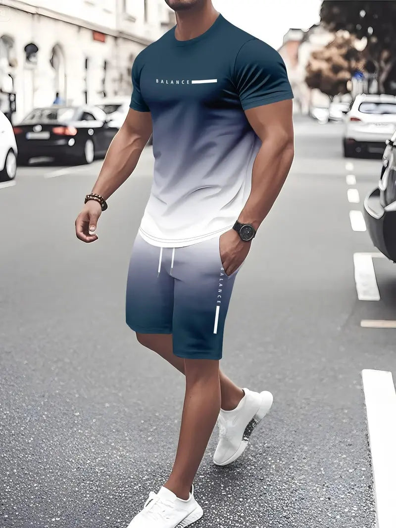 🎁 Men's Gradient Short Sleeve Tracksuit 2-Piece Set