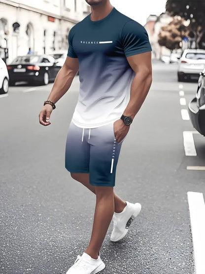 🎁 Men's Gradient Short Sleeve Tracksuit 2-Piece Set