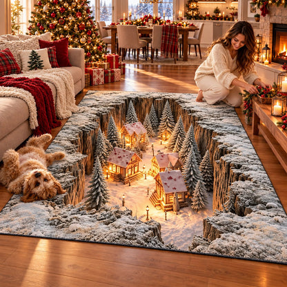 ☘️🎀Optical Illusion Christmas Scene Rug | Bring A Hidden Winter Village