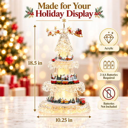 🎄Musical Christmas Tree with Animated Train – Light-Up Acrylic Holiday Village Tabletop Decoration