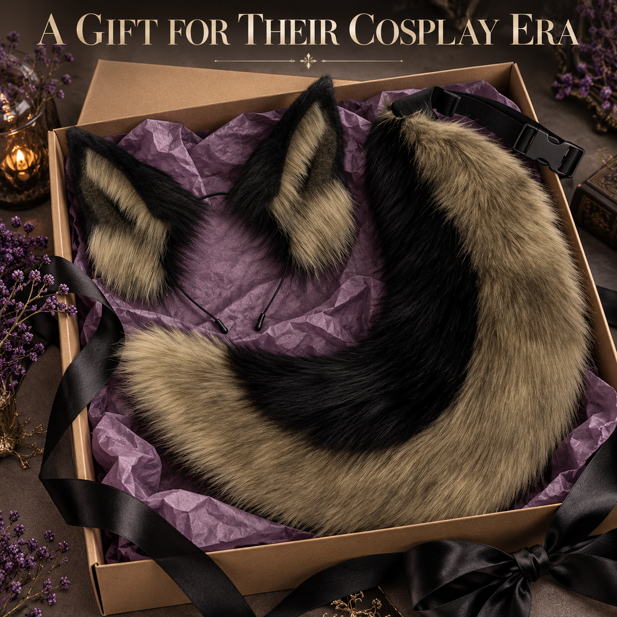 Fluffy Fox Ears & Tail Cosplay Set – Soft Plush Accessories for Anime Conventions, Halloween & Dress-Up