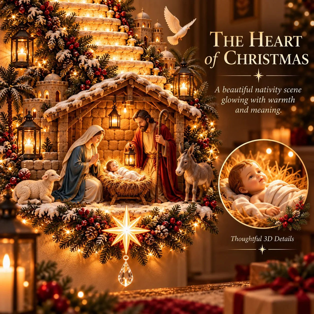 🔥✨ Jesus Light of Heaven Christmas Wall Hanging | Illuminated Nativity Stairway Decor ✝️