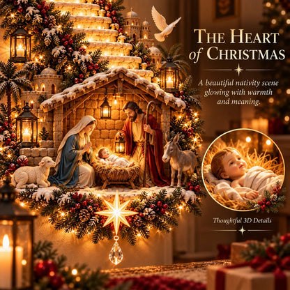 🔥✨ Jesus Light of Heaven Christmas Wall Hanging | Illuminated Nativity Stairway Decor ✝️