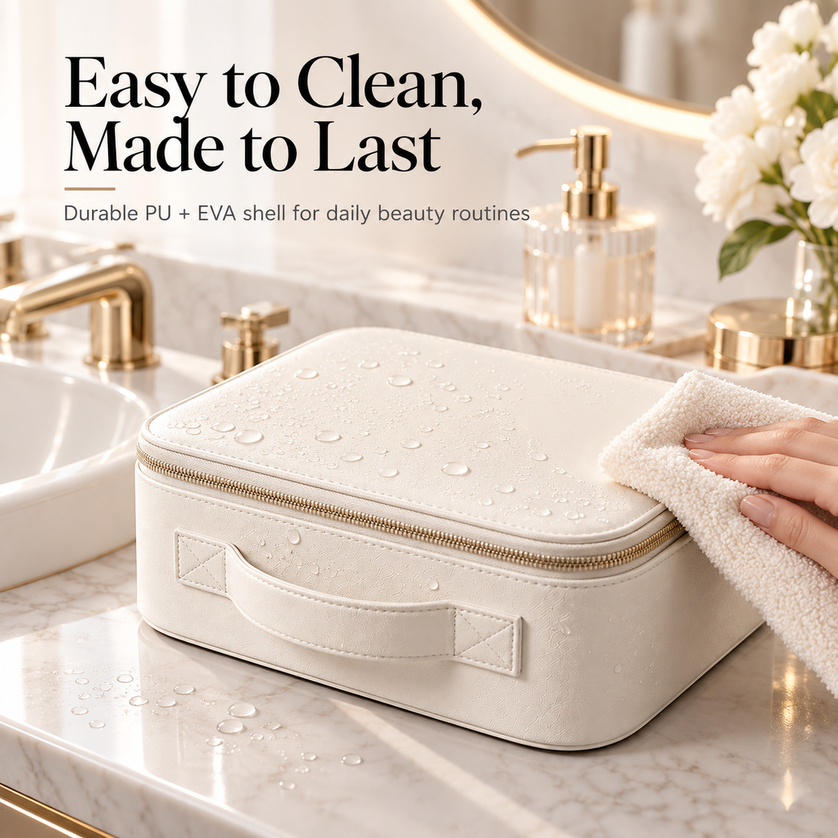 Travel Makeup Bag with LED Mirror – 3 Light Modes, Adjustable Dividers & Waterproof Cosmetic Organizer