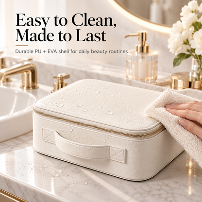 Travel Makeup Bag with LED Mirror – 3 Light Modes, Adjustable Dividers & Waterproof Cosmetic Organizer