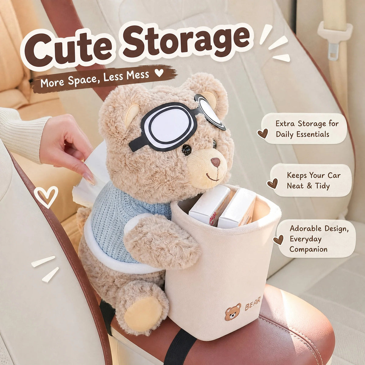 Plush bear car organizer and tissue holder