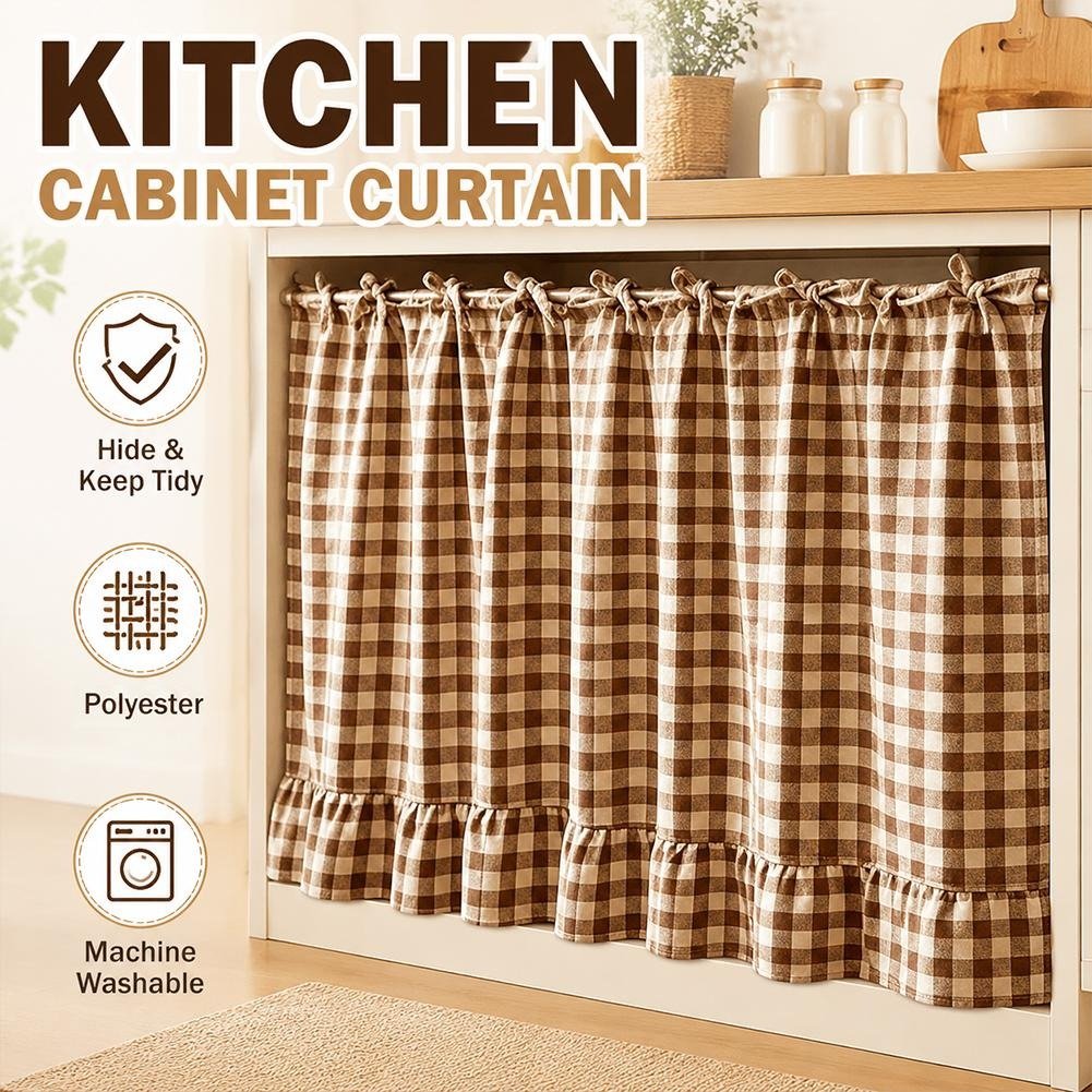 🏡✨ 2026 Farmhouse-Style Stove Curtain – Gingham Grid Ruffle-Edge Tier Curtains 🍽️