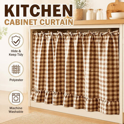 🏡✨ 2026 Farmhouse-Style Stove Curtain – Gingham Grid Ruffle-Edge Tier Curtains 🍽️