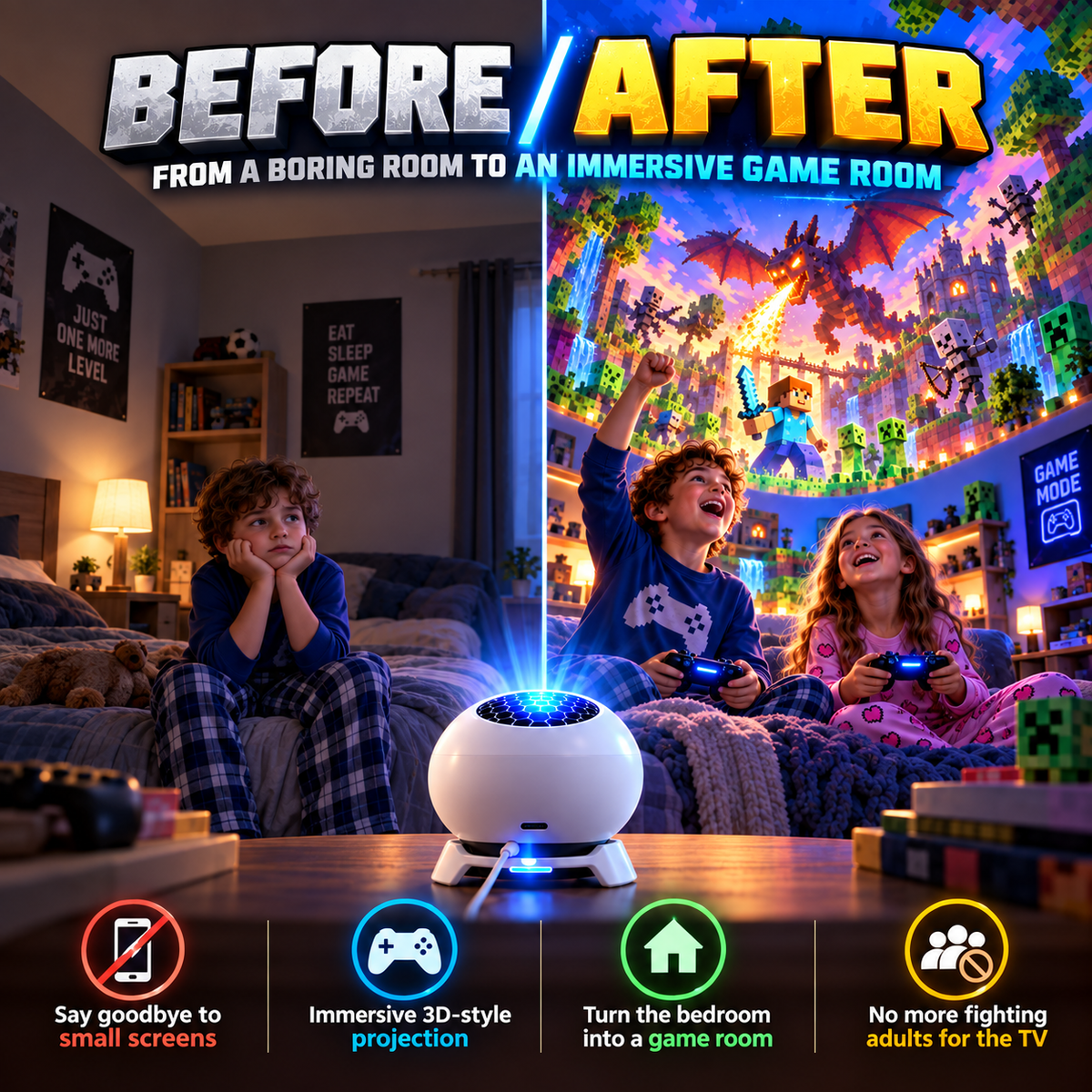 🎮 Block World Adventure Projector – Turn Any Bedroom Into an Immersive Pixel Game Zone